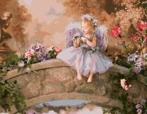 Маленький ангелочек на мосту с цветами