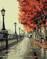 Прогулка по набережной под осенними деревьями