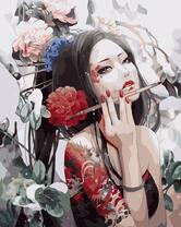 Японская девушка с кисточкой