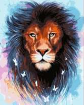 Лев с чёрной гривой и бабочки