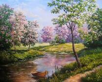 Река и цветущие деревья