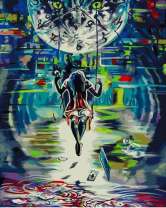 Девочка на качели под полной луной