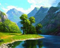 Деревья на берегу горной реки