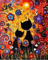 Котёнок и кошечка на фоне солнышка и цветов