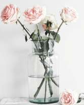 Прозрачная ваза с розами на длинных стеблях