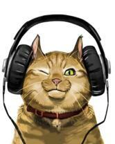Рыжий кот в больших наушниках