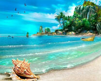 Ракушка на песчаном пляже у океана