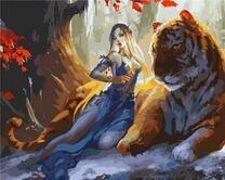 Фея с огромным тигром под деревом