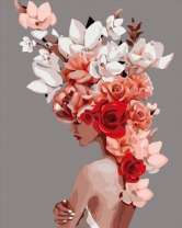 Девушка с большим букетом магнолий и роз