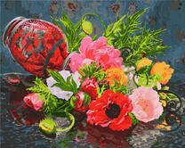 Упавшая ваза с букетом маков