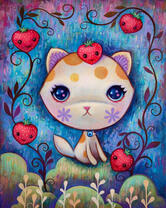 Кошечка с клубничками на холмах