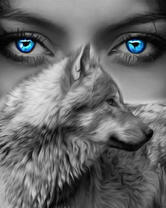 Голубые глаза девушки и серый волк
