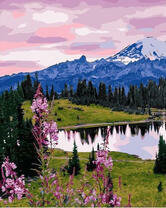 Завораживающий пейзаж с цветами и горами