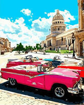 Розовый автомобиль на главной площади Кубы