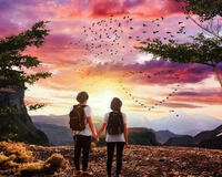 Картина по номерам Colibri «Влюбленные встречают закат на горе»