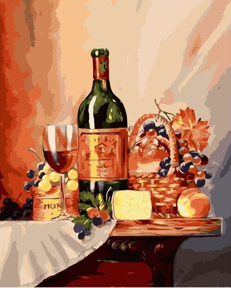 Картина по номерам 40x50 Сыр, вино и виноград