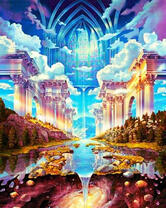 Сказочный мир с колонами среди гор