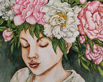 Девушка с венком пионов