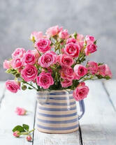 Букет розочек в полосатой кружке