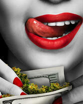 Девушка с красной помадой и долларами