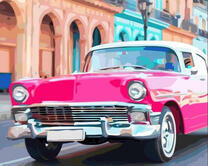 Ярко розовый ретро-автомобиль