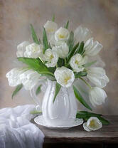 Белоснежные тюльпаны в белом кувшине