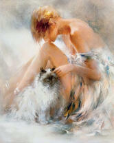 Девушка и пушистая кошка