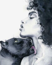 Кудрявая девушка и пантера