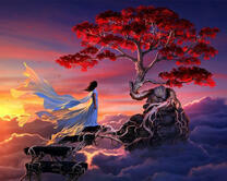 Девушка среди туч у древа жизни