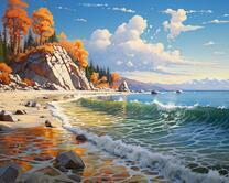 Побережье большого озера среди гор