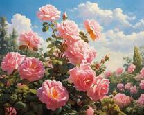 Нежно-розовые розы в солнечном саду