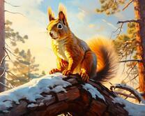 Пушистая белочка на ветви