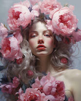 Портрет девушки в нежных пионах