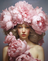 Портрет девушки с нежными пионами на голове