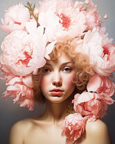 Девушка с розовыми цветами в волосах
