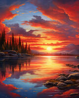 Картина по номерам «Яркий красочный закат над морем»