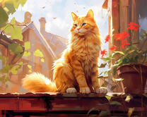 Рыжий пушистый кот на подоконнике