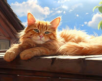 Довольный рыжий кот греется на солнышке