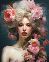Портрет девушке в розовых цветах