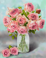 Картина по номерам Colibri «Розовые розы в прозрачной вазе с водой»