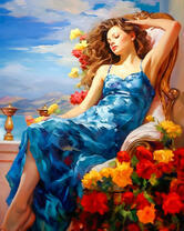 Девушка у окна в цветочном кресле