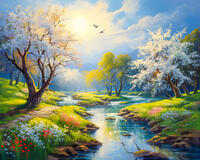 Картина по номерам «Цветущие берега лесной реки»