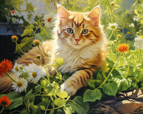 Красивый рыжий котик в цветах (худ. Яковец Е.)