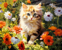 Пушистый котенок и полевые цветы (худ. Яковец Е.)