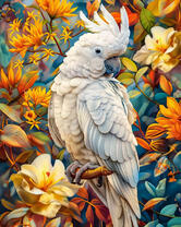 Белый какаду в цветах  (худ. Яковец Е.)