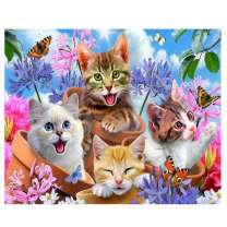 Четыре котёнка в цветочных горшочках