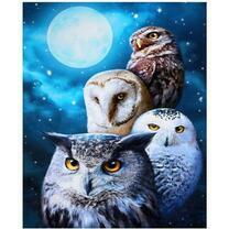 Совы и сокол на фоне полнолуния