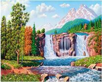 Пейзаж с водопадом и горами