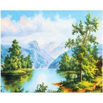 Пейзаж с видом на озеро и горы