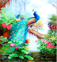 Павлины на ветке над водопадом